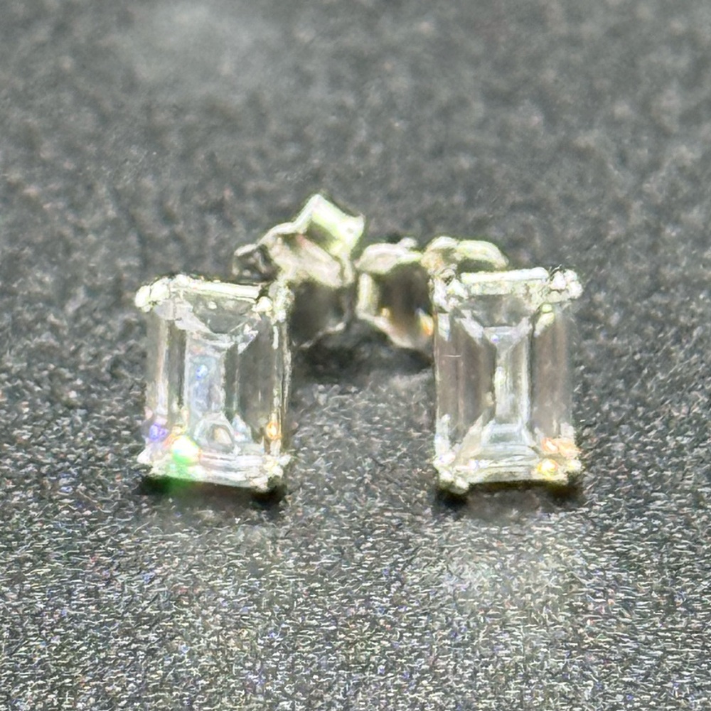 Elegant Sterling Silver Moissanite emerald cut Stud Earrings